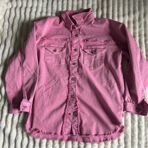 Maurices Womens Large Pink Button-Up Raw Hem Lightweight Denim Jacket